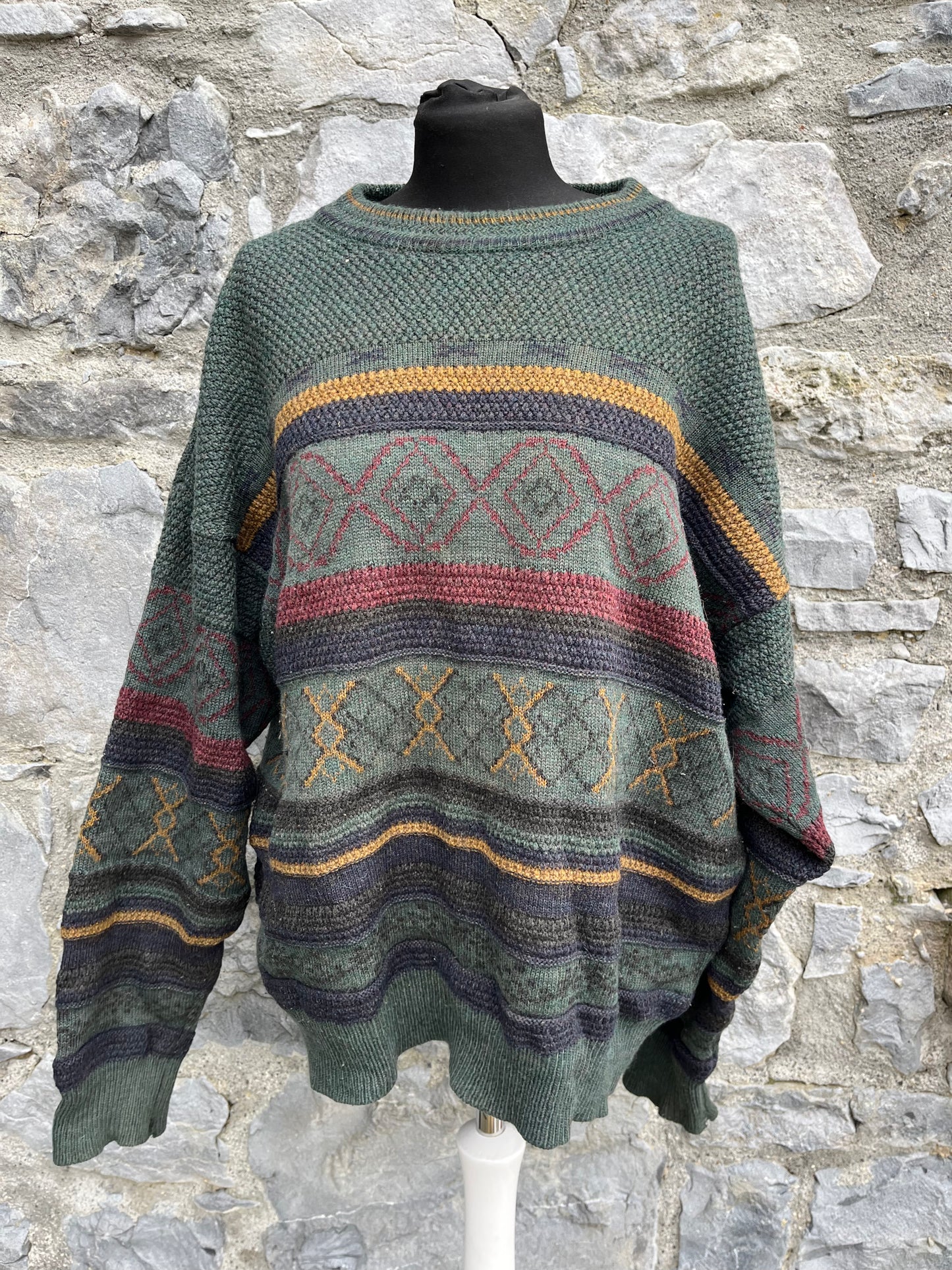 80s khaki geometric jumper M/L