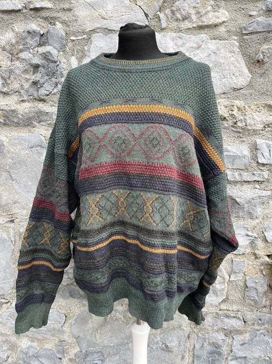 80s khaki geometric jumper M/L