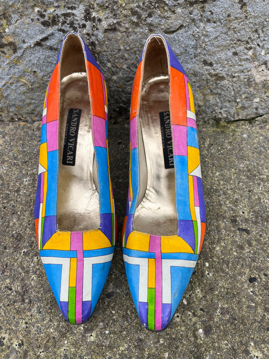 Colourful geometric heels   uk 6 (eu 39.5)