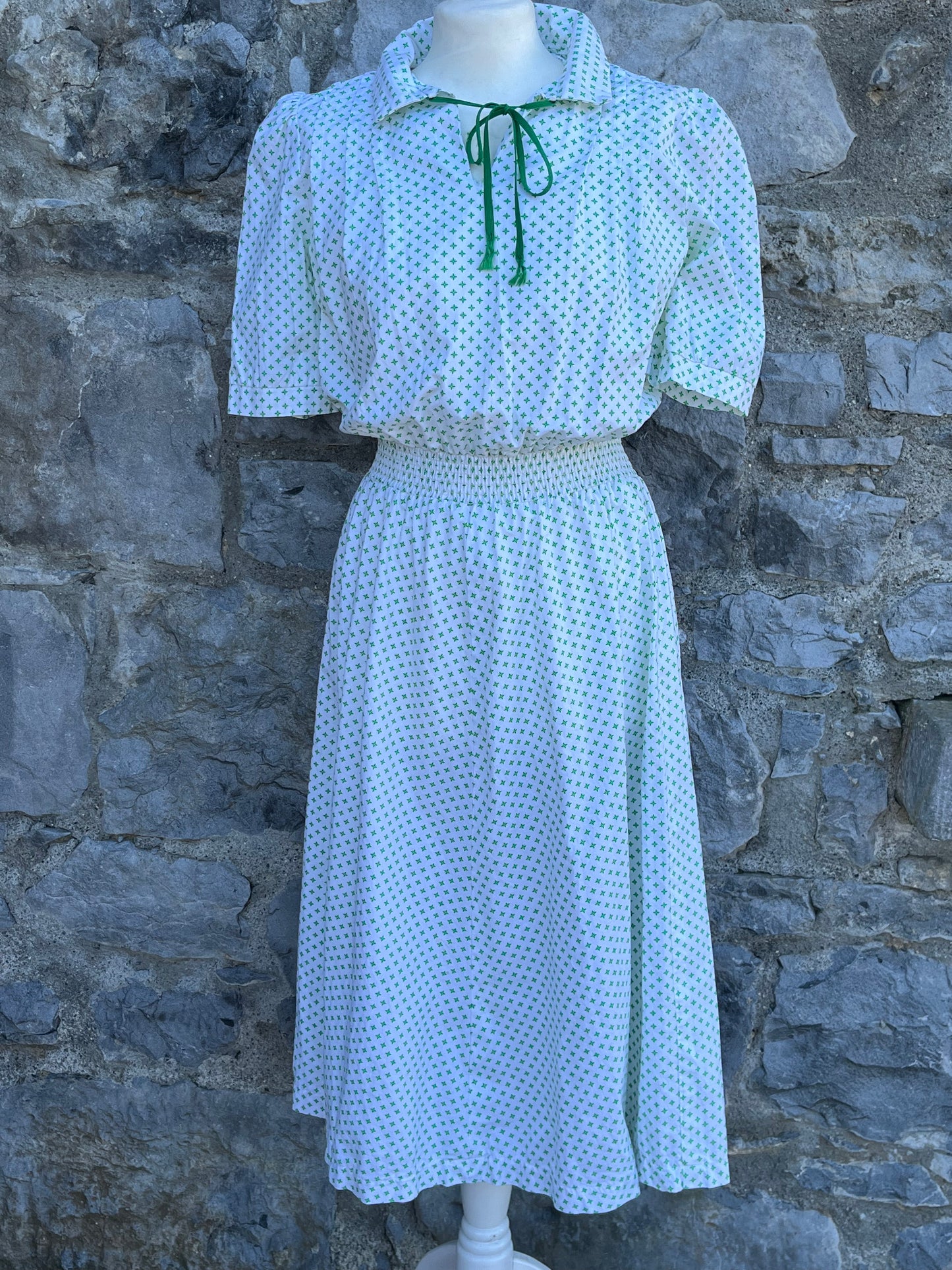 70s green pattern dress uk 6-8