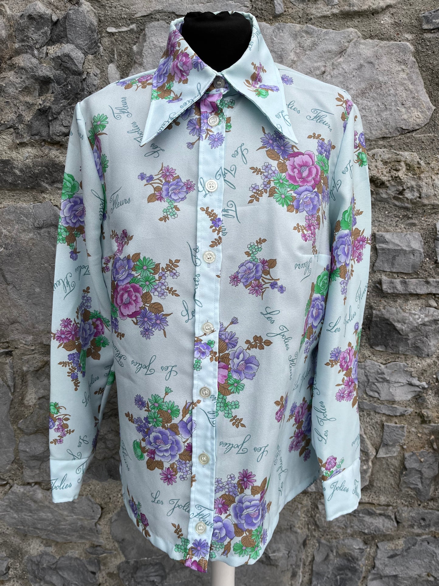 70s blue floral blouse uk 10-12