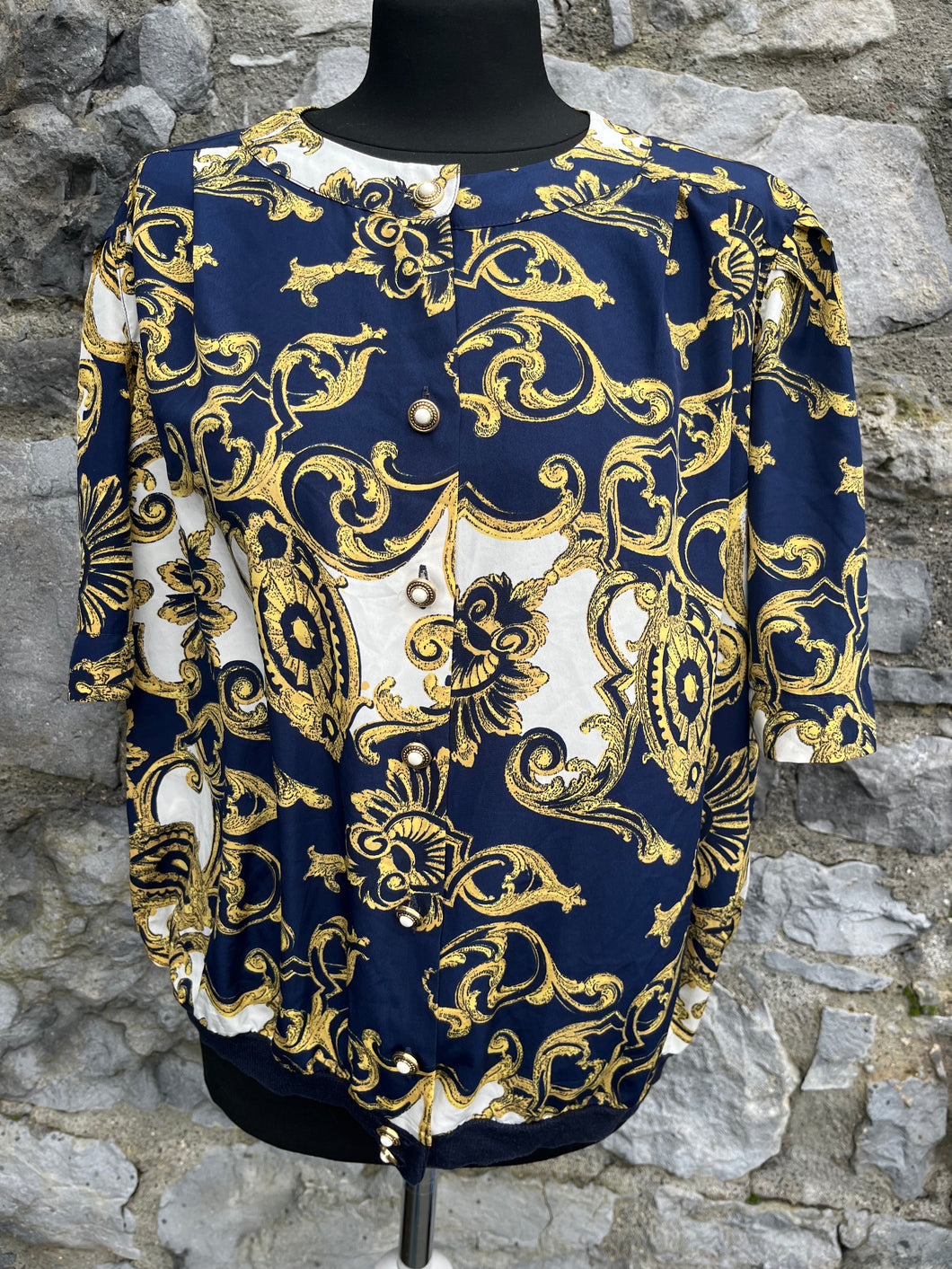 80s baroque print blouse uk 14-16