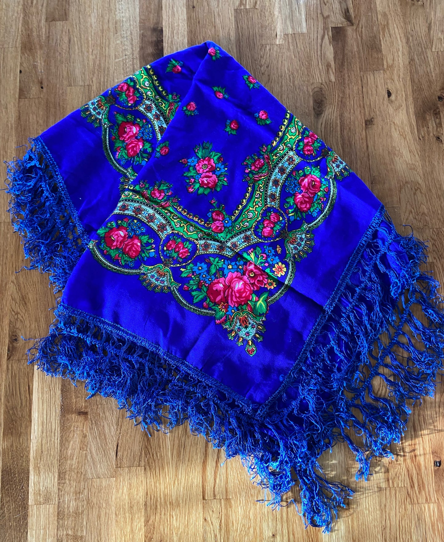 Blue fringe scarf