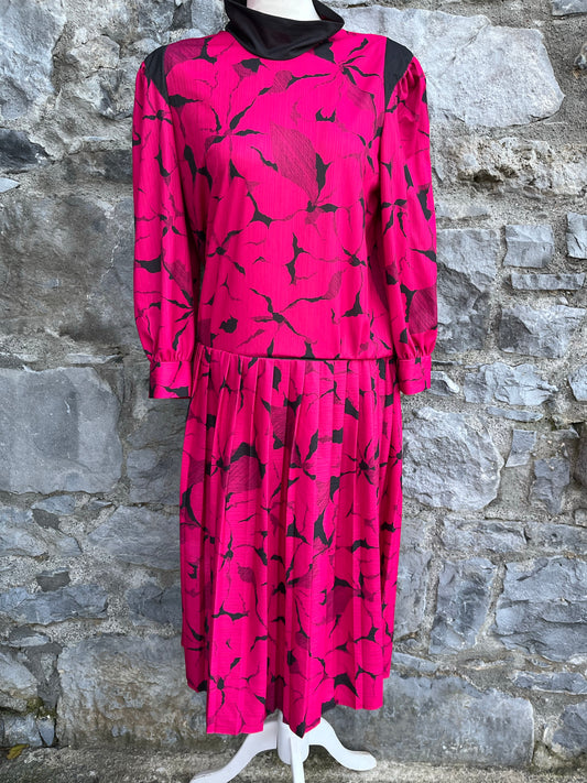 80s pink leaves dress uk 10-12