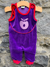 Load image into Gallery viewer, Purple velour dungarees   0-1m (50-56cm)
