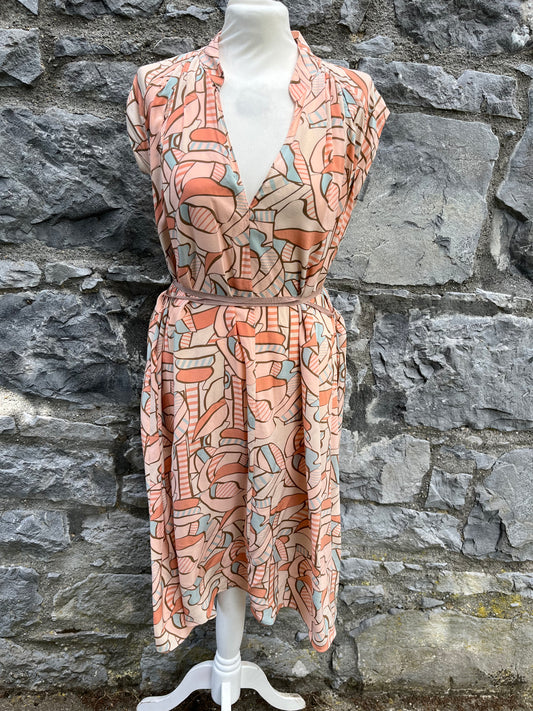 90s peach geometric dress uk 8-12