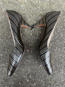 80s gold&black stripy heels uk 5