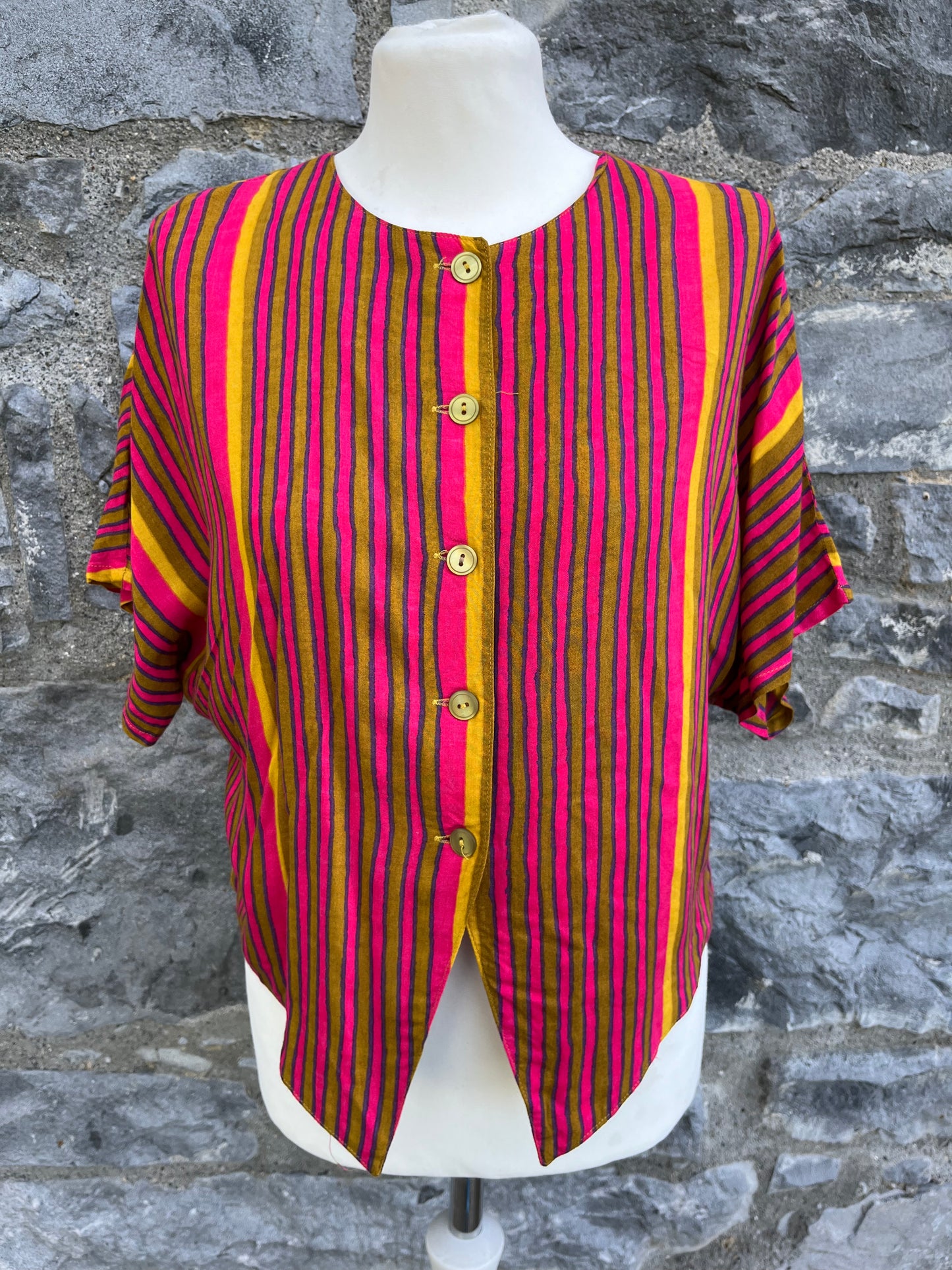 80s pink stripy top uk 10-12