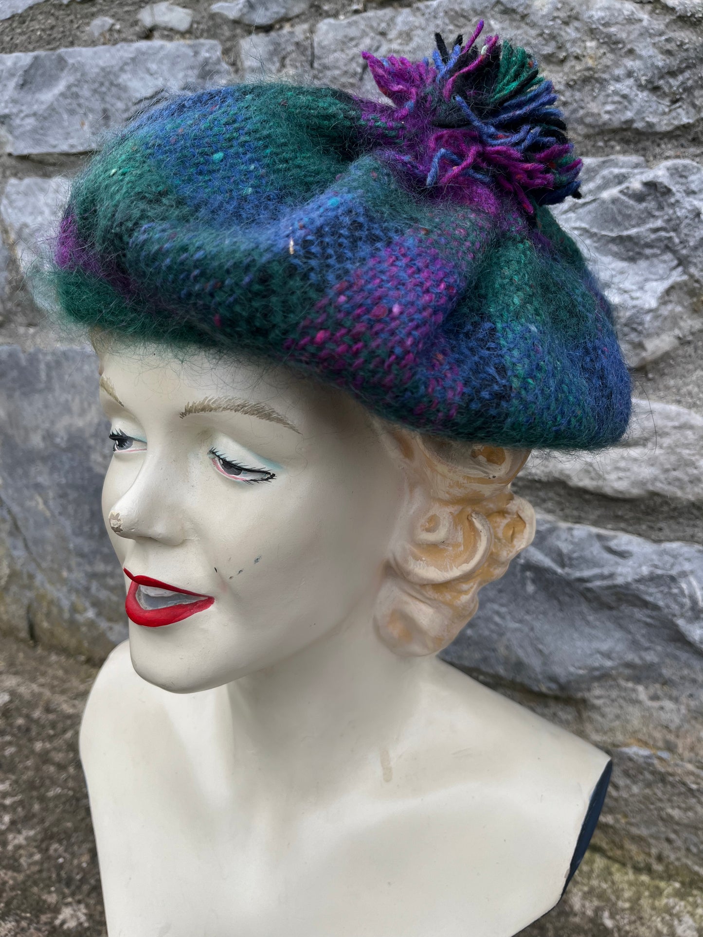 Teal&purple Mohair hat