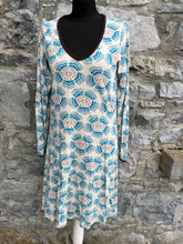Load image into Gallery viewer, Blue geometric flowers dress uk 12
