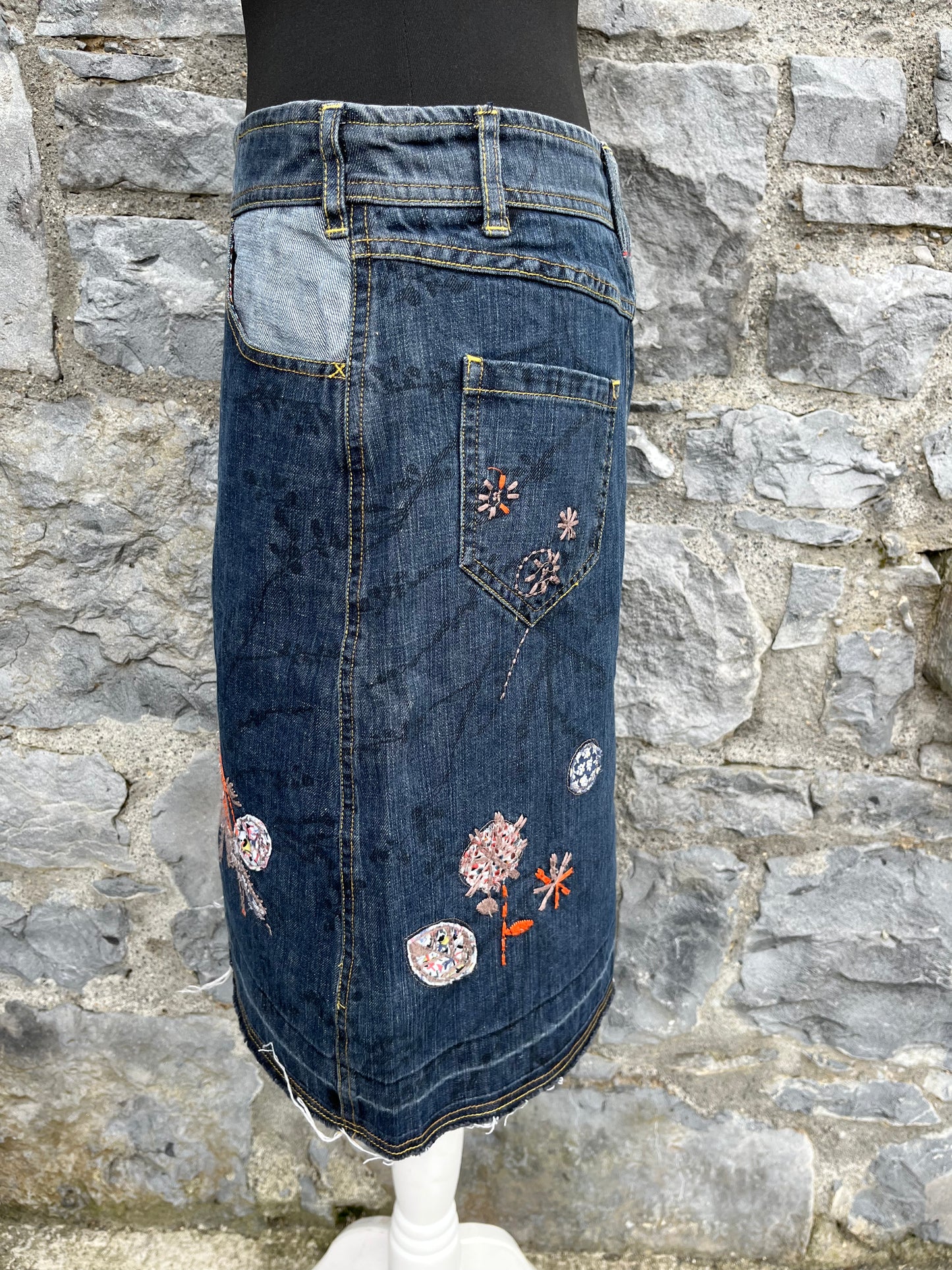 Embroidered denim skirt uk 10