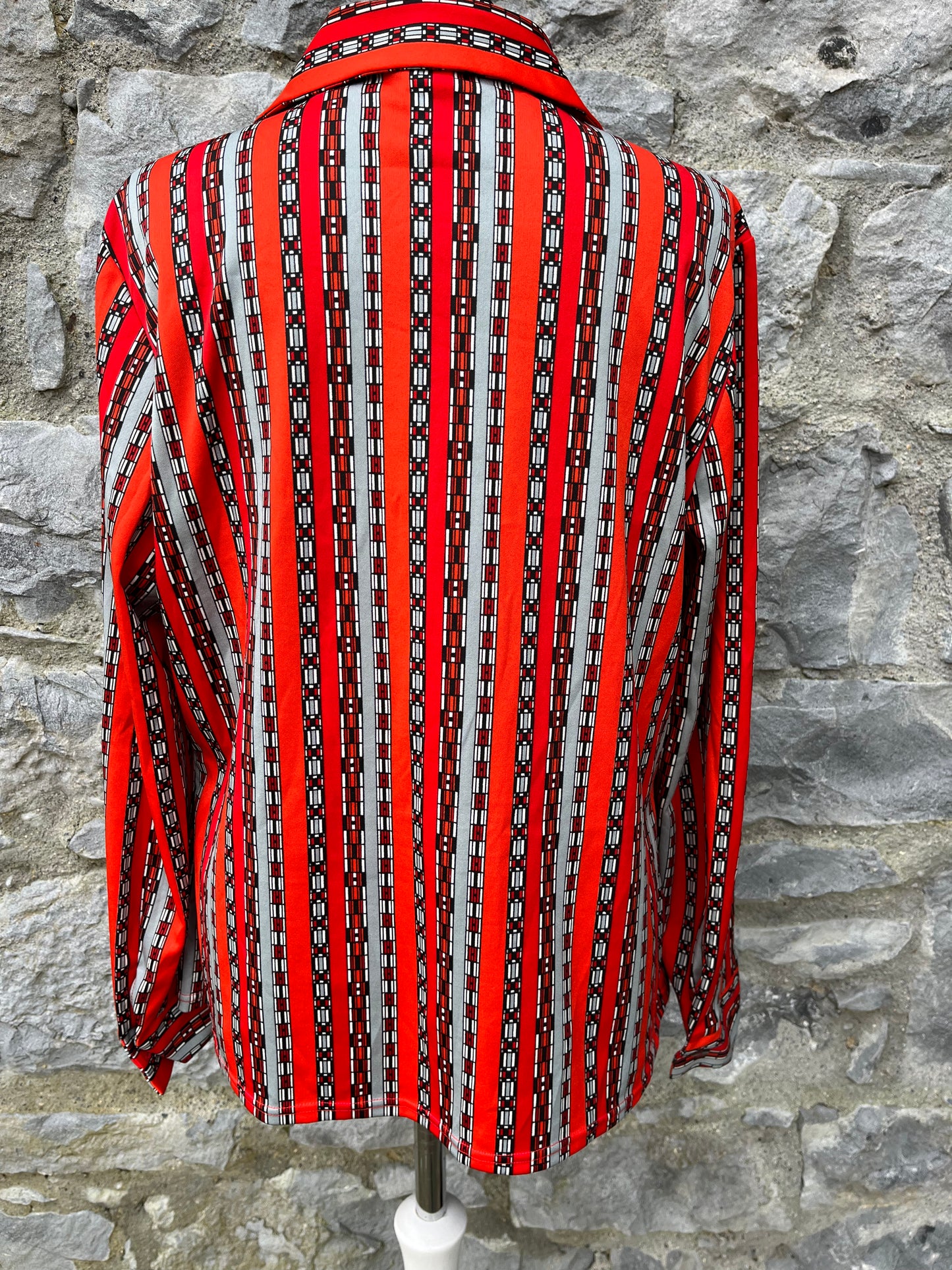 70s grey&red stripy shirt uk 12-14