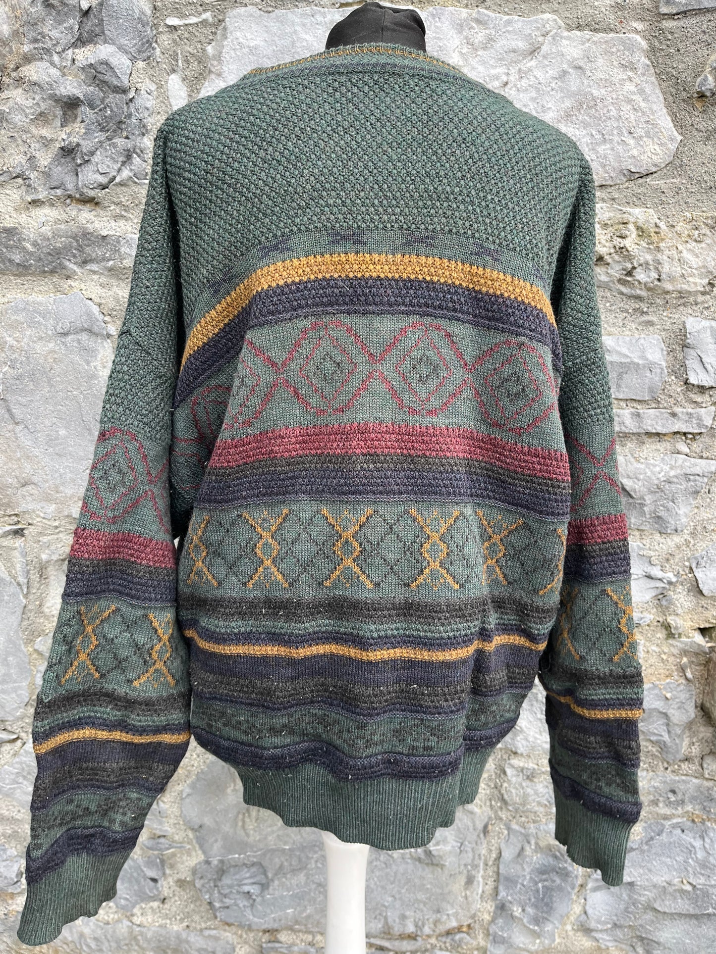 80s khaki geometric jumper M/L