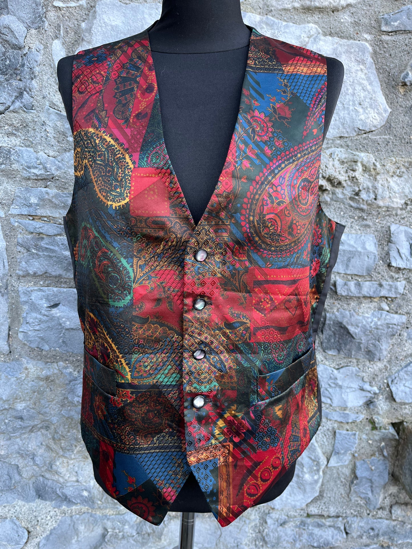 80s red abstract waistcoat S/M