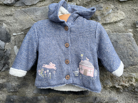 Blue furry lined cardigan  3-6m (62-68cm)