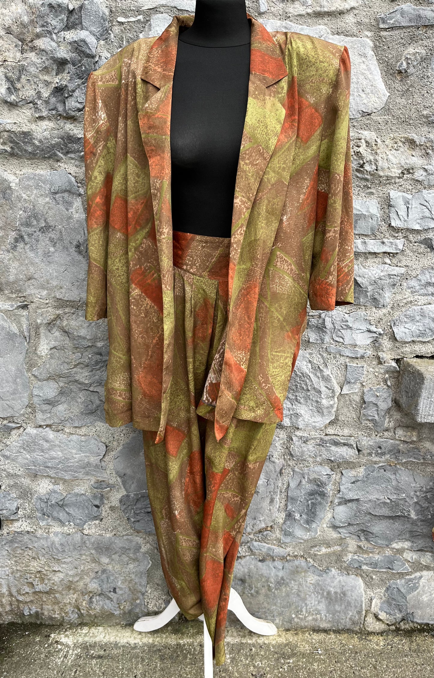 80s green abstract suit uk 8-12