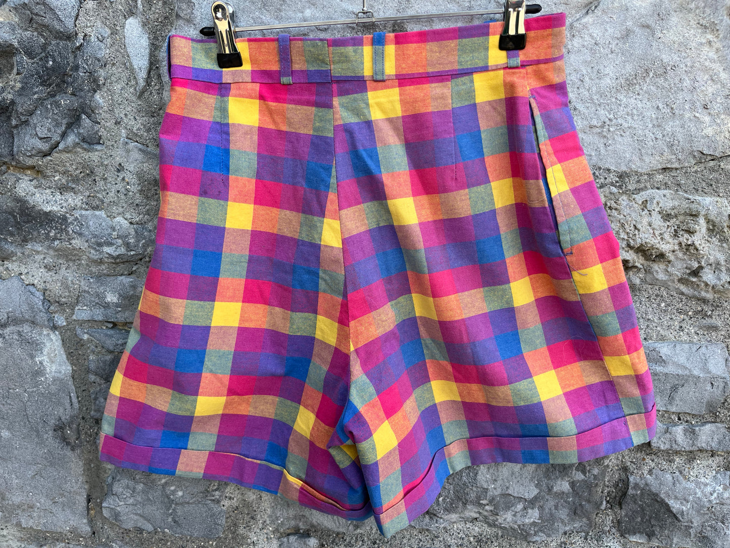 80s rainbow check shorts uk 8