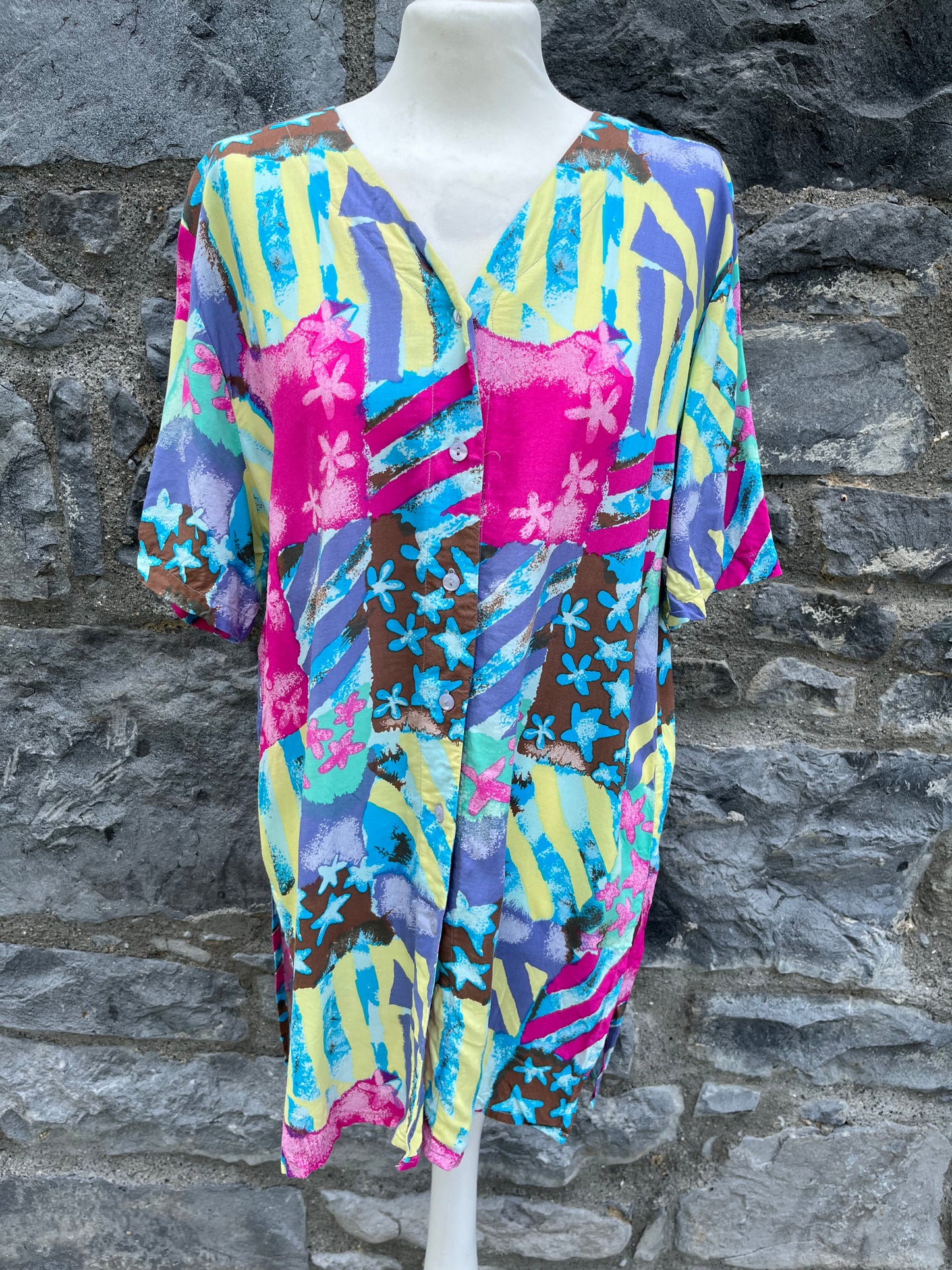 80s pink abstract shirt uk 12