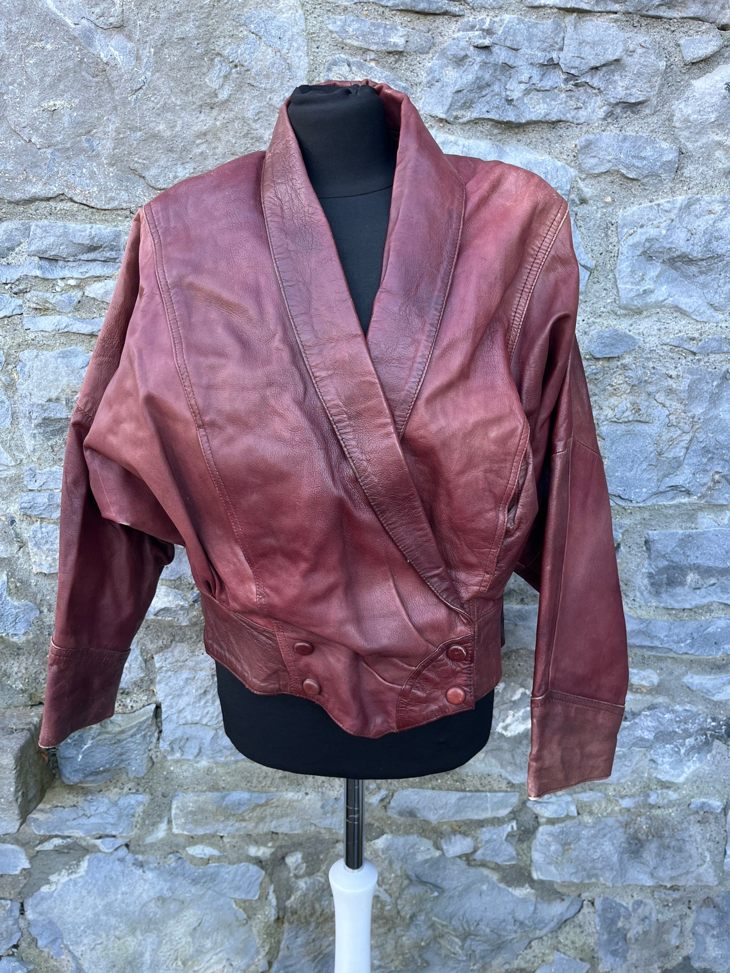 80s maroon leather jacket uk 12-14