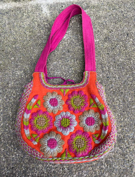 Orange&pink embroidered bag