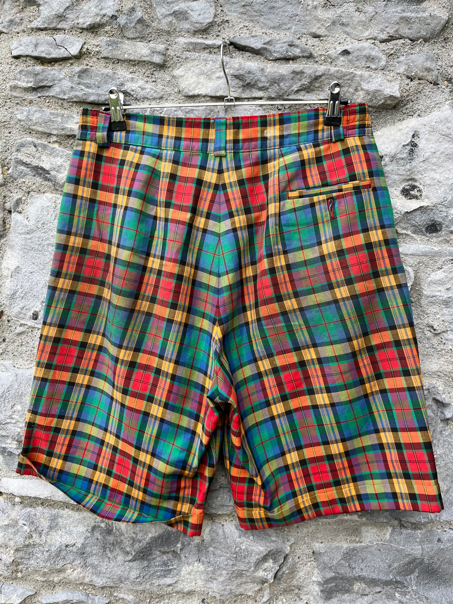 80s Green&orange tartan shorts uk 12-14