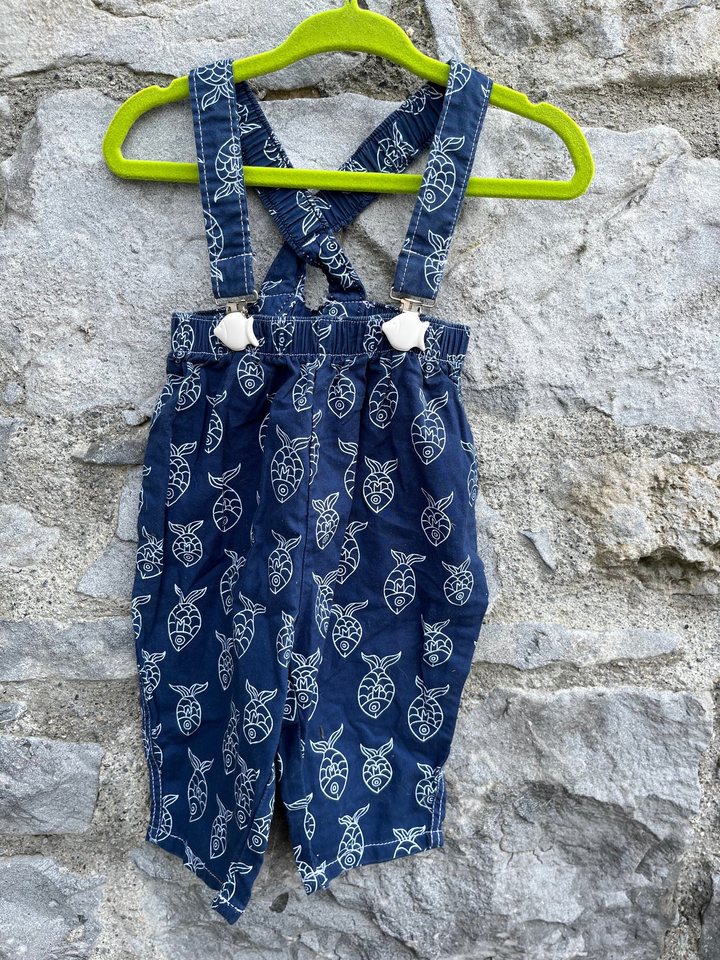 80s fish dungarees  3-6m (62-68cm)