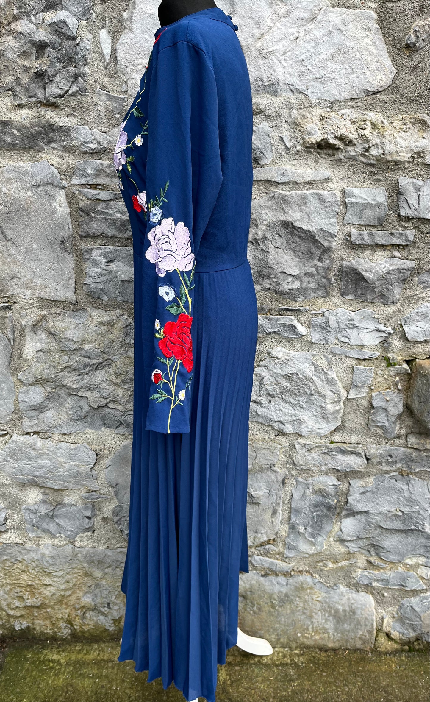 Navy floral embroidered dress uk 10-12