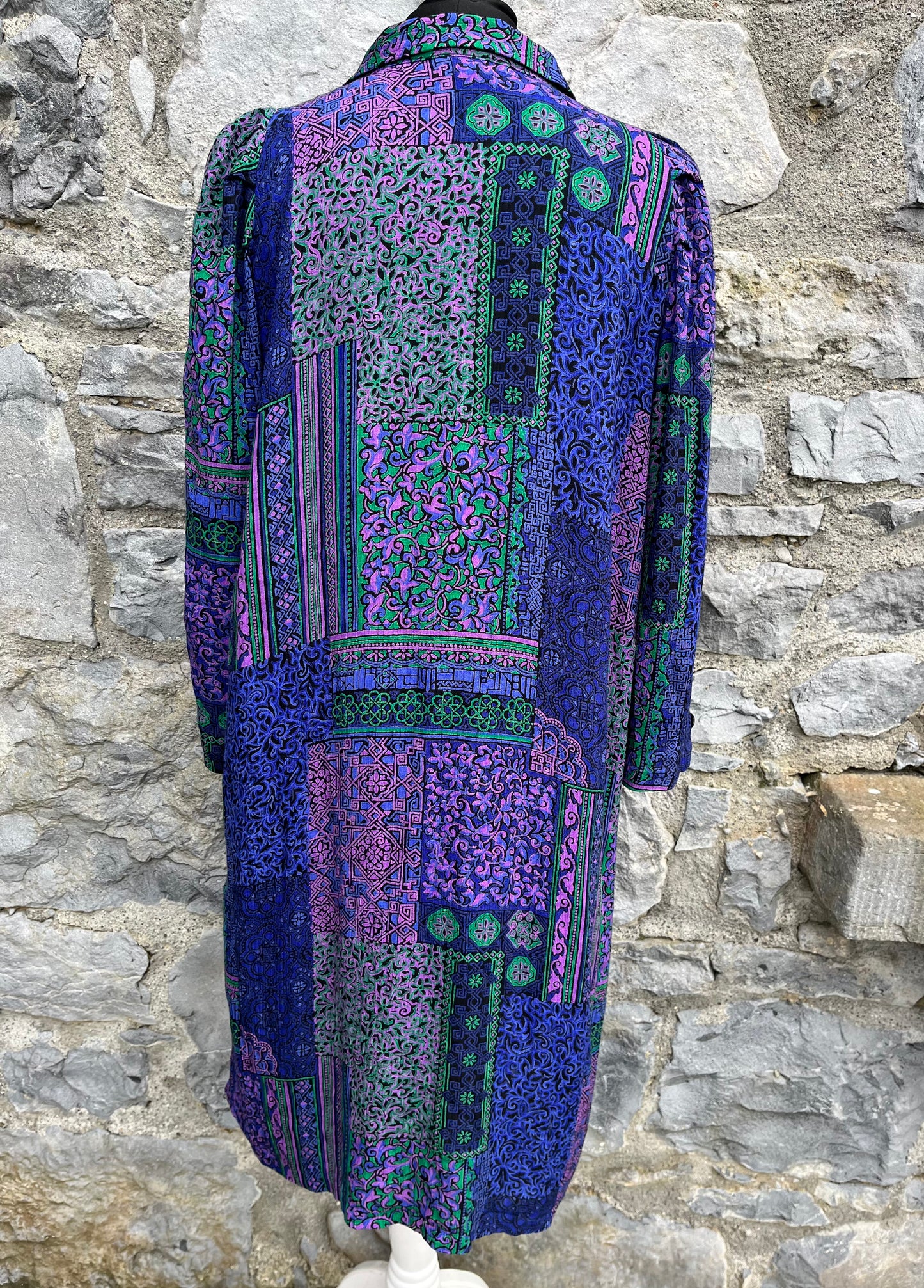 80s purple&teal pattern dress uk 12-14