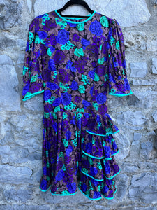 80s floral&ruffles dress uk 6
