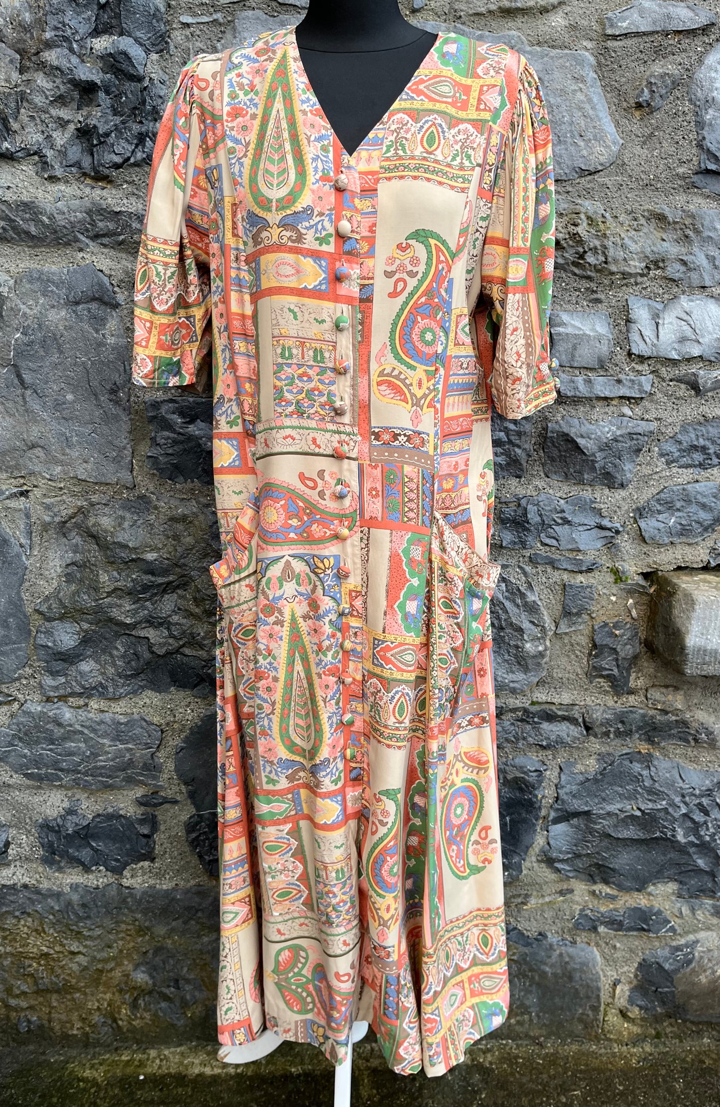 80s patchwork paisley dress uk 12