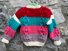 Load image into Gallery viewer, Teal&amp;red Aran style cardigan  2-3y (92-98cm)
