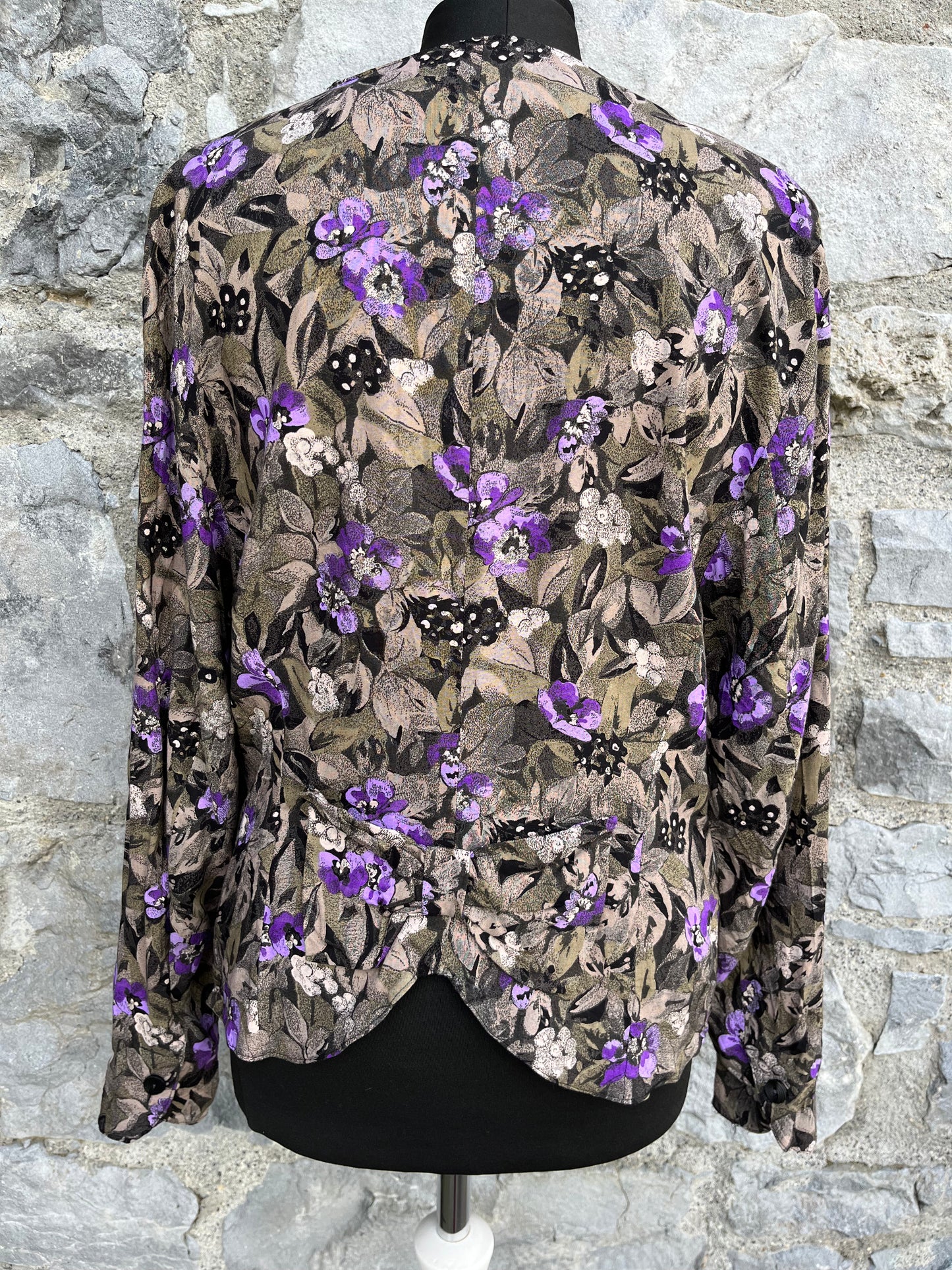 80s grey&purple floral blouse uk 10-12