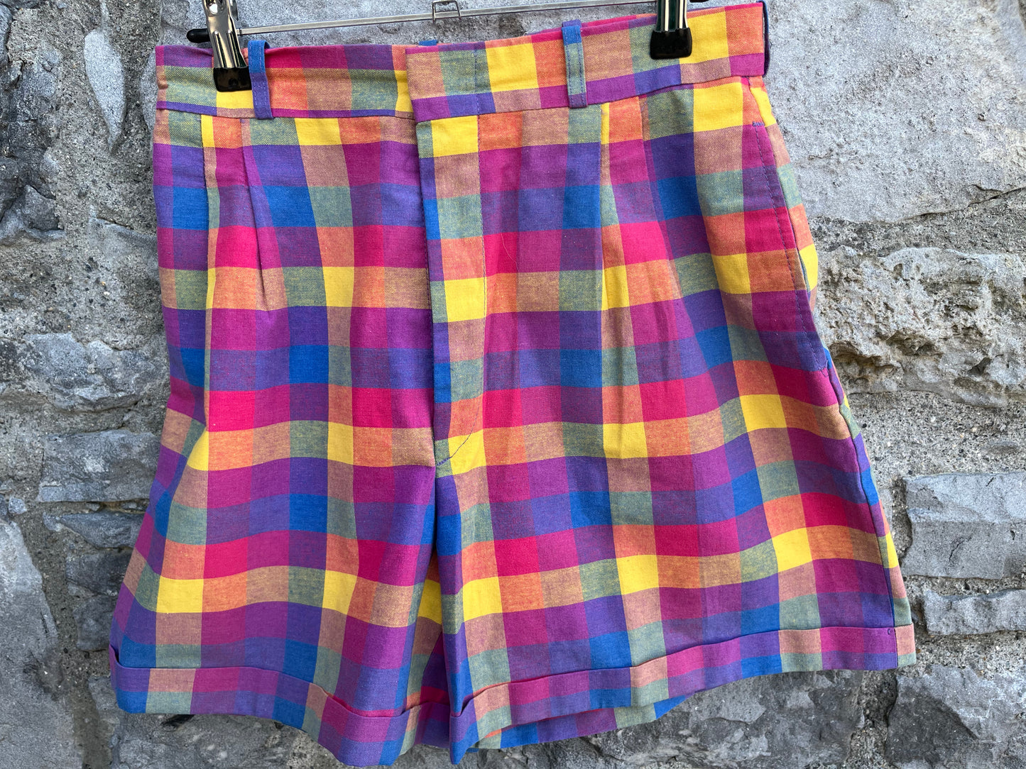 80s rainbow check shorts uk 8