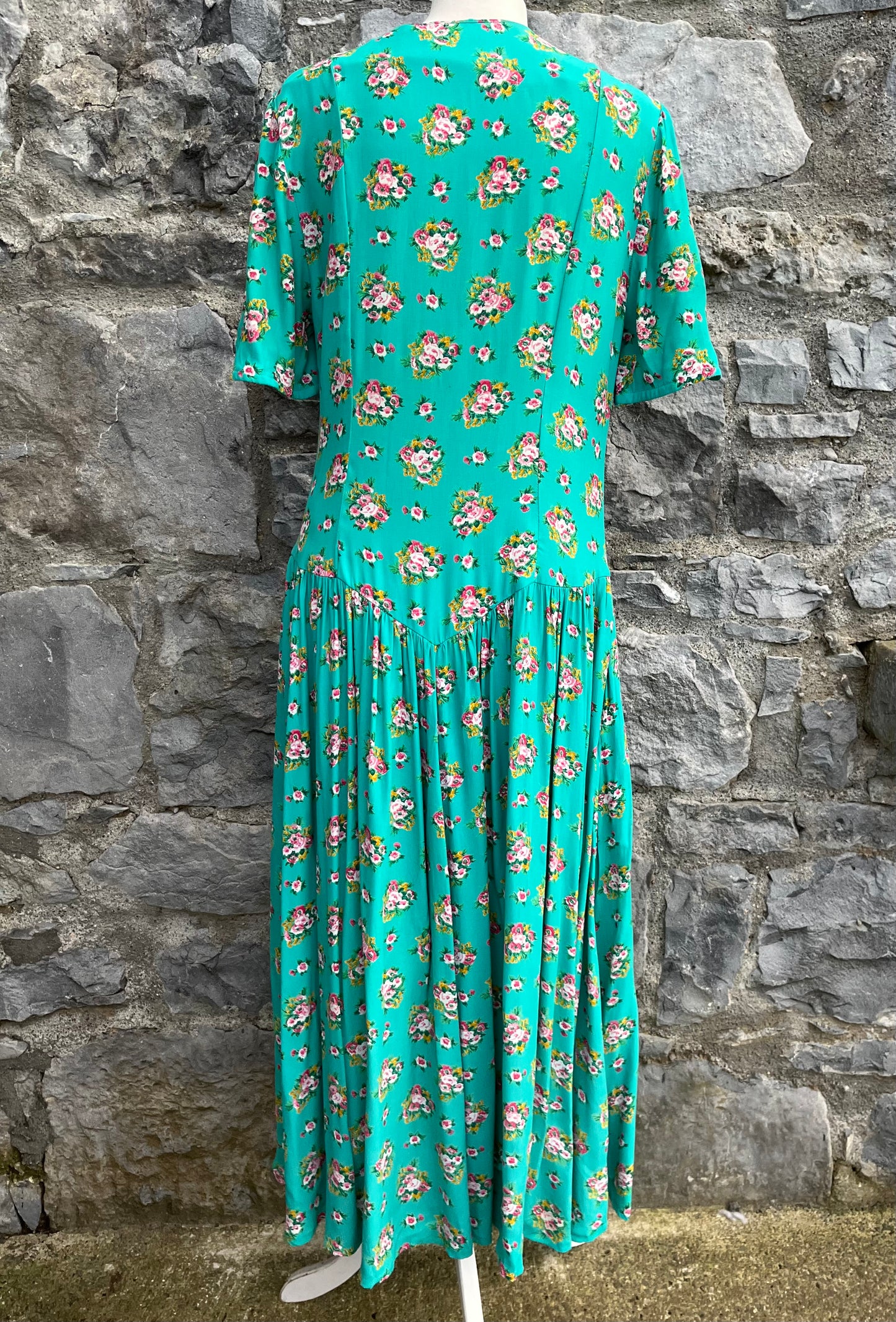 80s green floral dress   uk 10