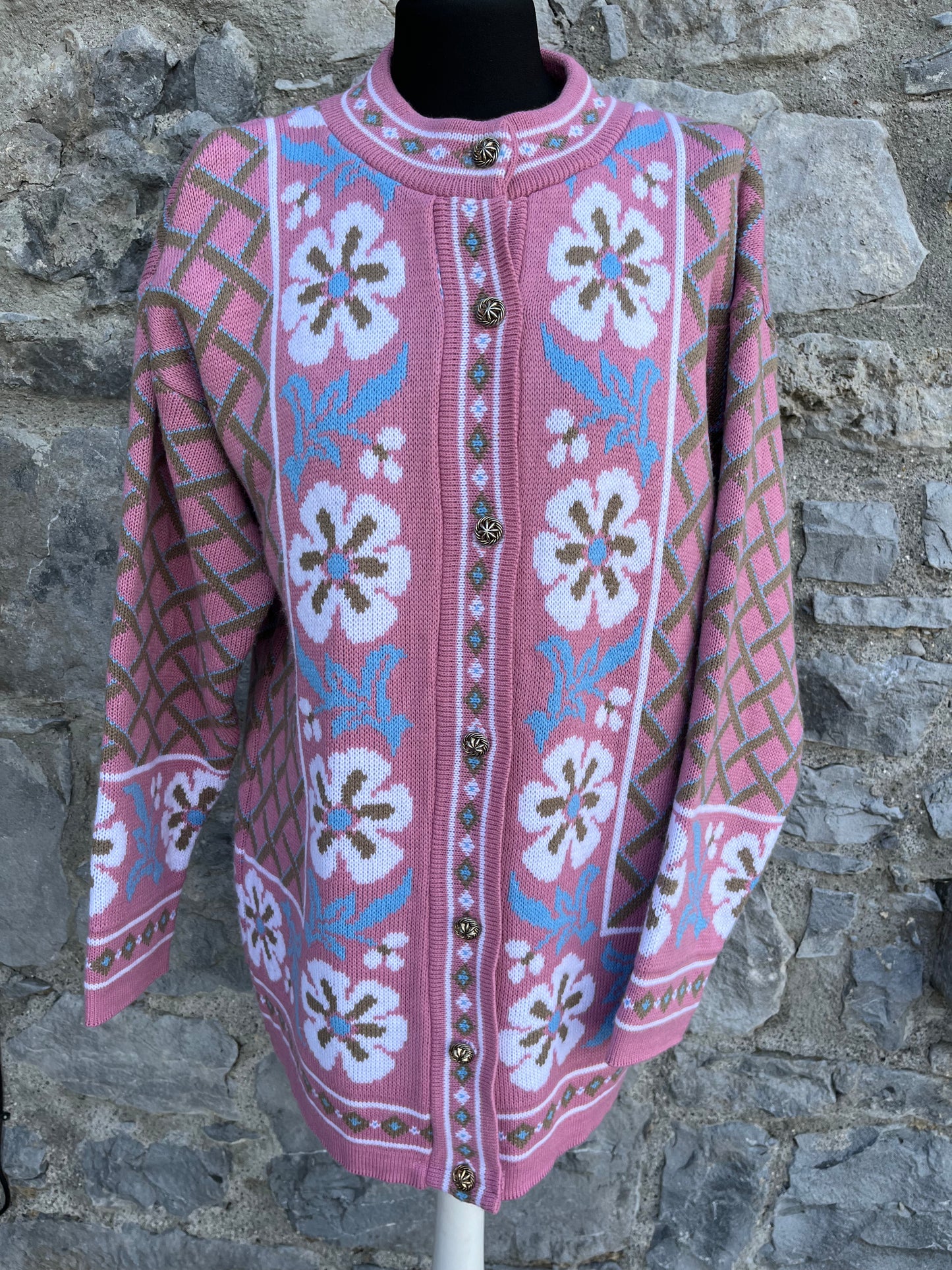 80s pink floral cardigan uk 10-12