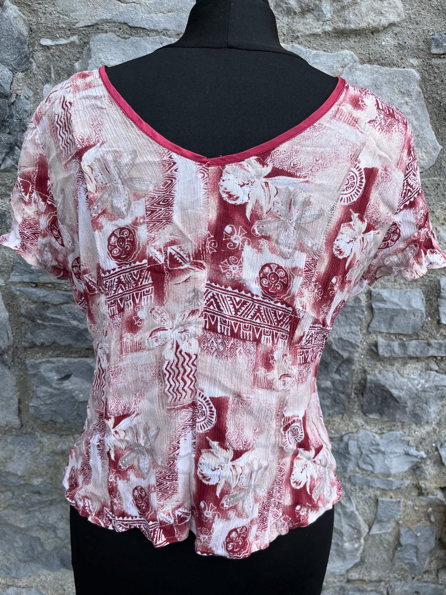 80s maroon floral top uk 8-10