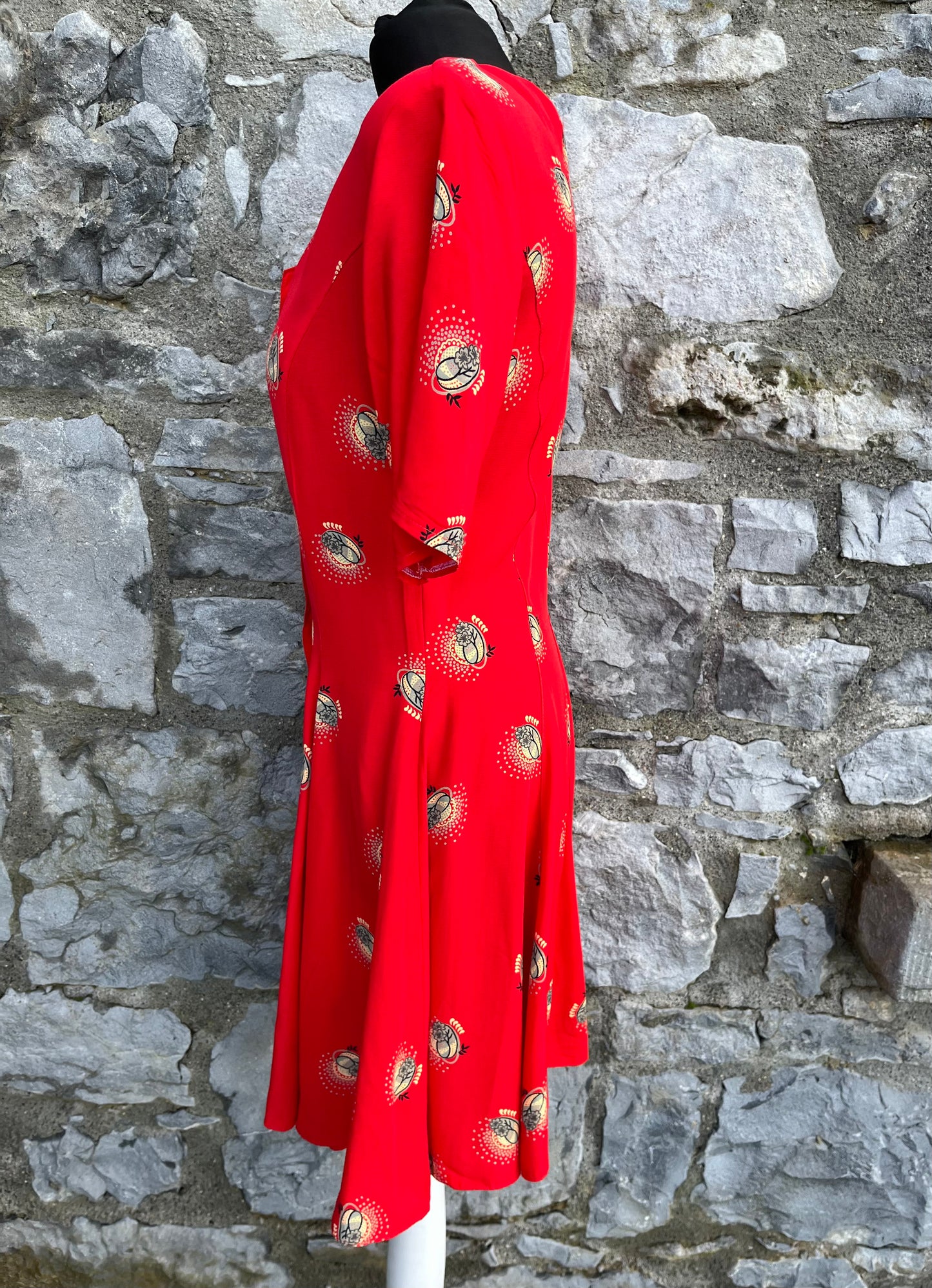 80s red button up dress uk 8