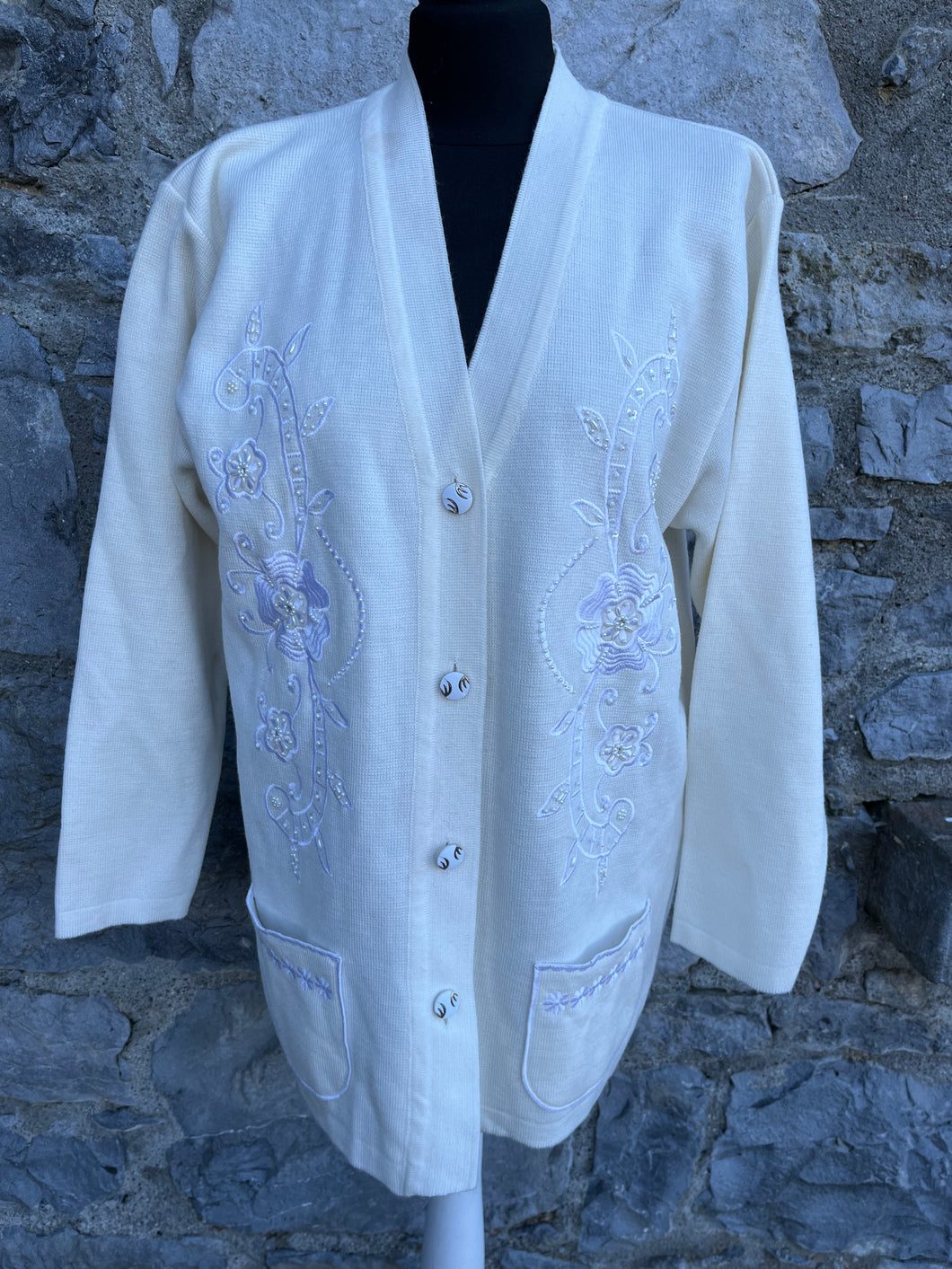 80s cream embroidered cardigan uk 12
