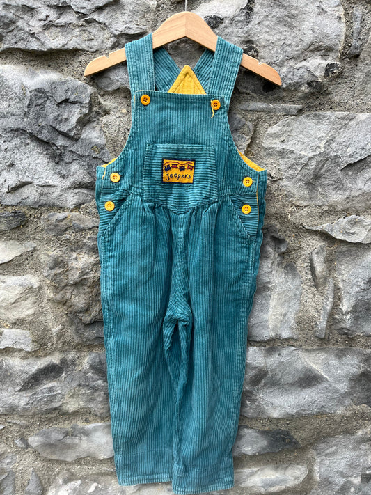 80s Petrol cord dungarees   18-24m (86-92cm)