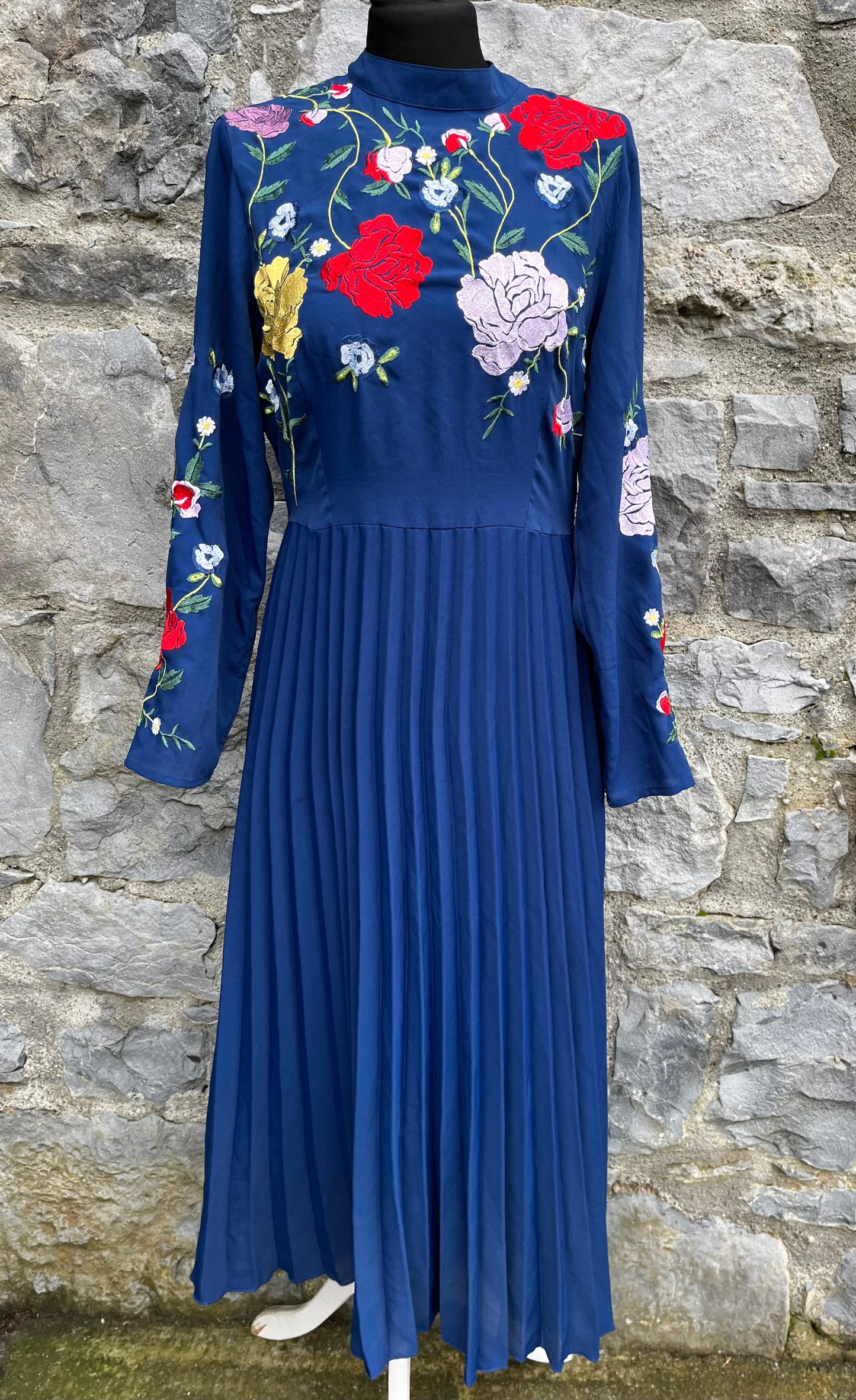 Navy floral embroidered dress uk 10-12