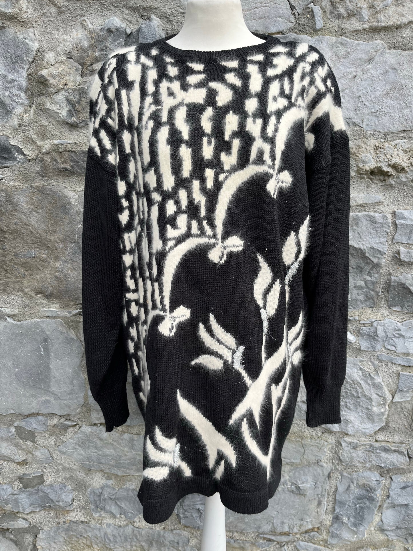 80s Black&white tunic uk 12-16