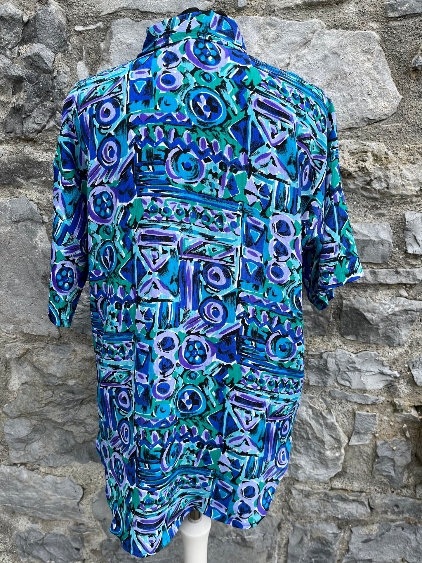 80s blue geometric shirt uk 10-12