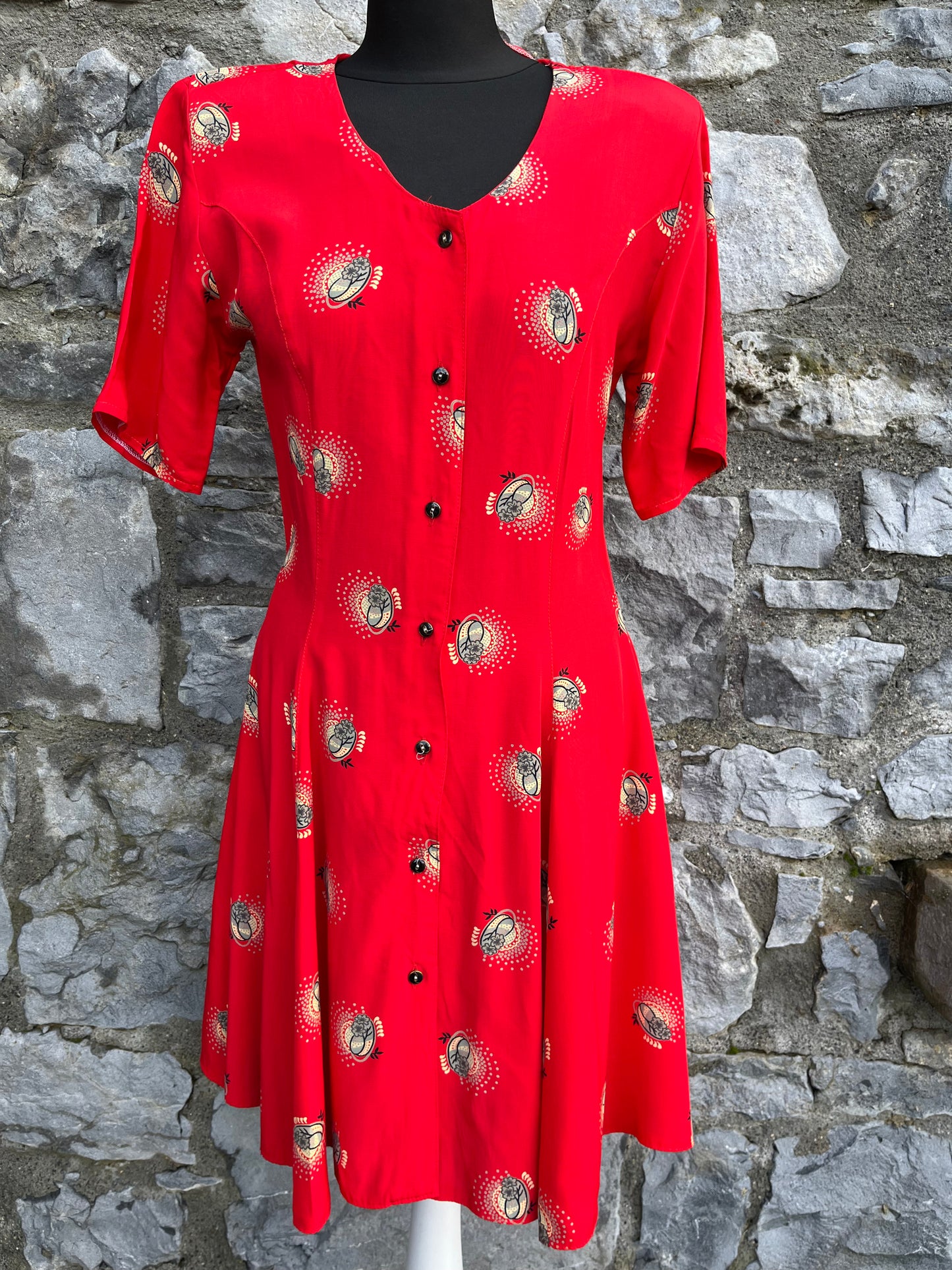 80s red button up dress uk 8