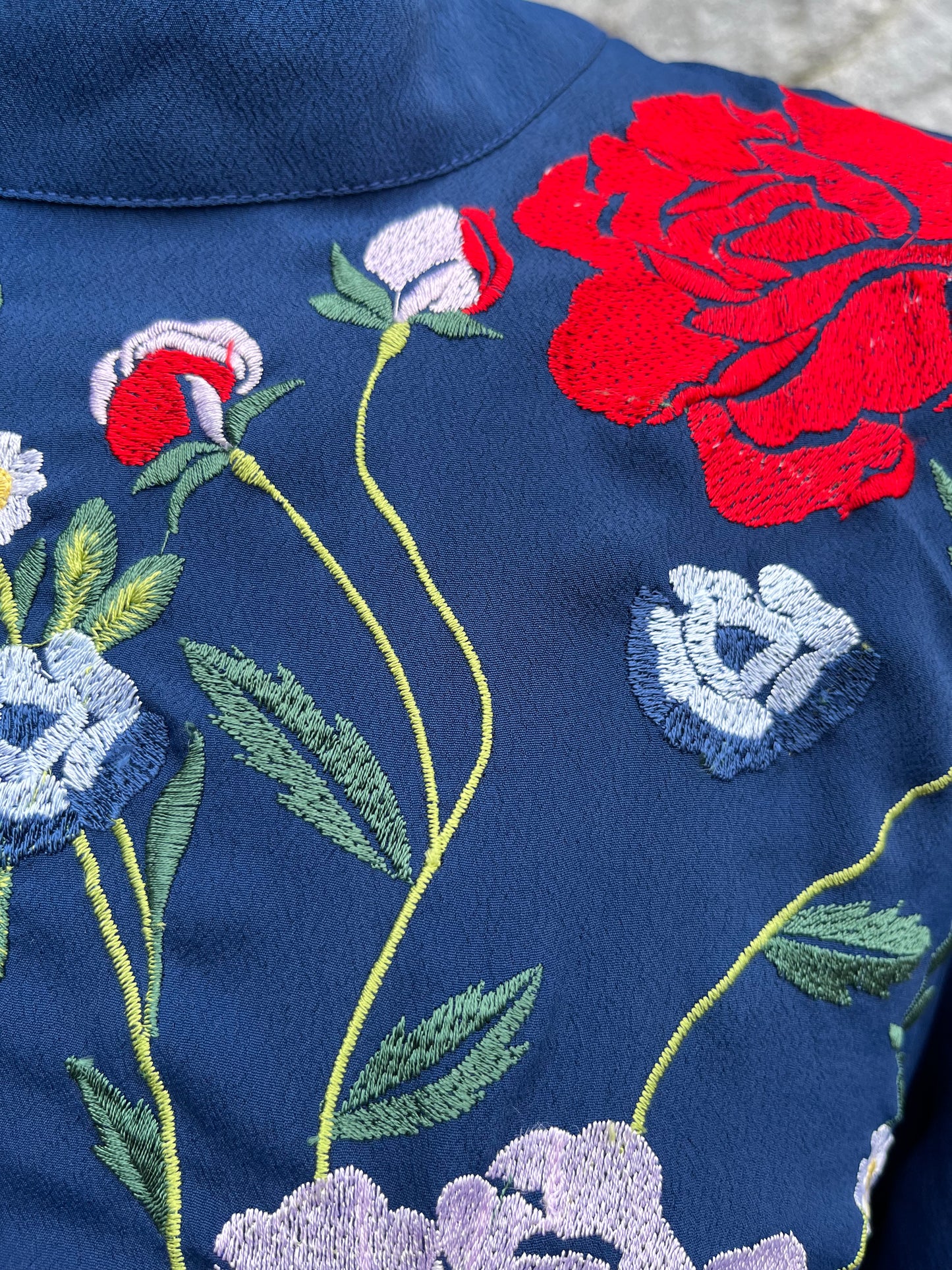 Navy floral embroidered dress uk 10-12