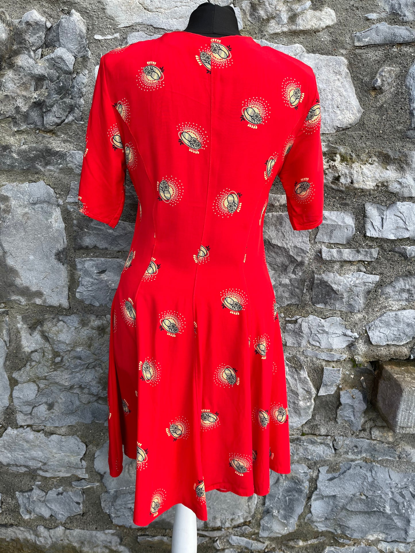 80s red button up dress uk 8